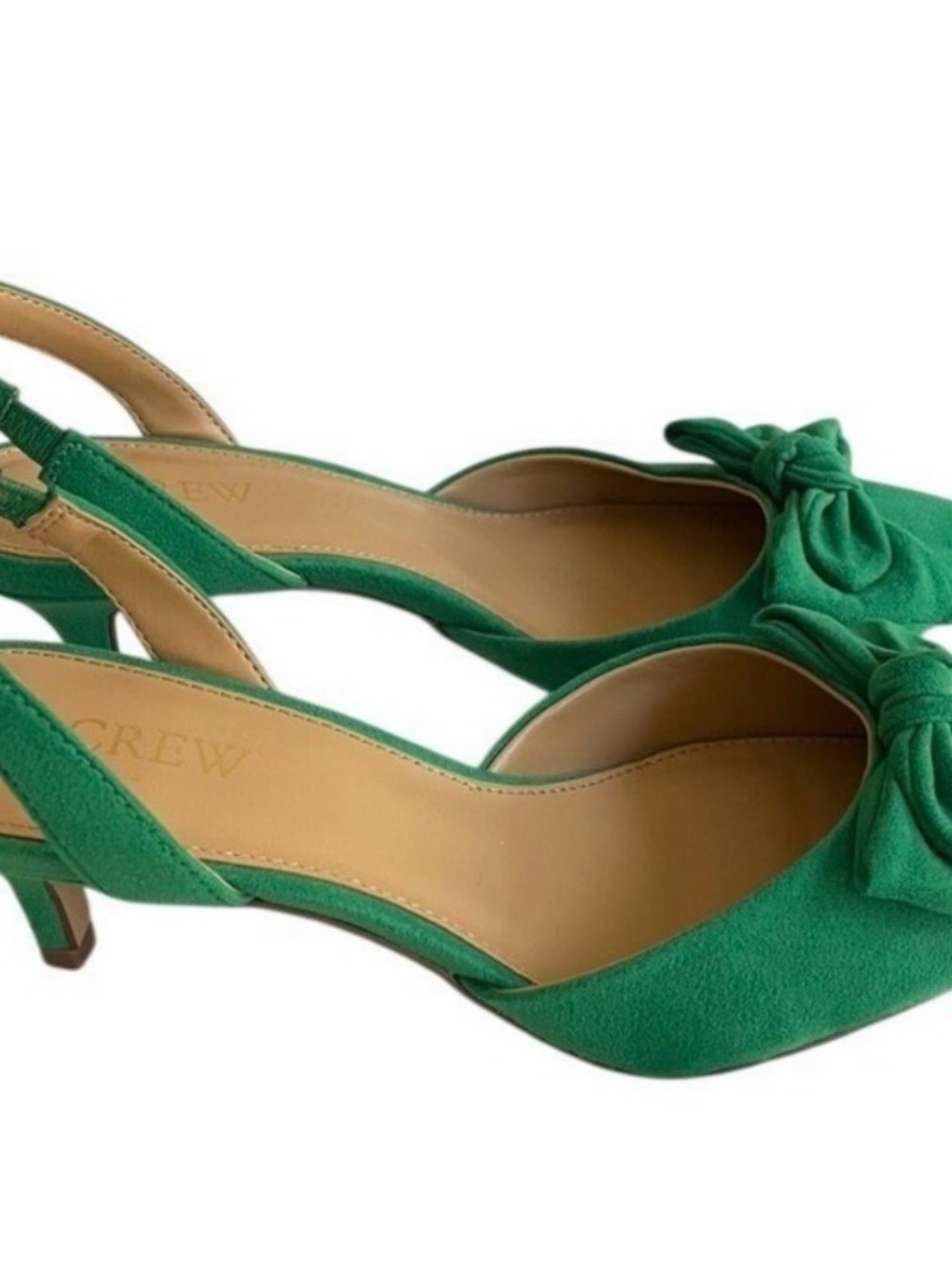 J. Crew Factory Kelly Green Bow Pointed-Toe Slingback Kitten Heel Pumps - Picture 12 of 13